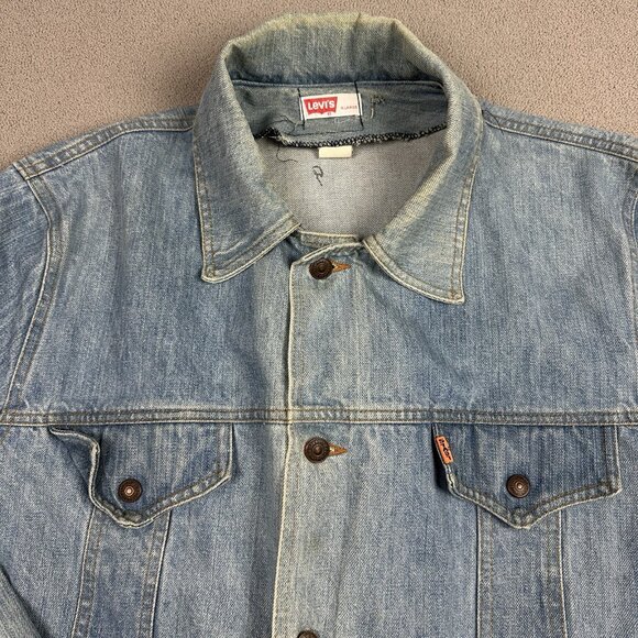 Vintage 70s Levi’s Split Tail Denim Chore Jacket Men’s XL Blue Orange Tab - Picture 2 of 10